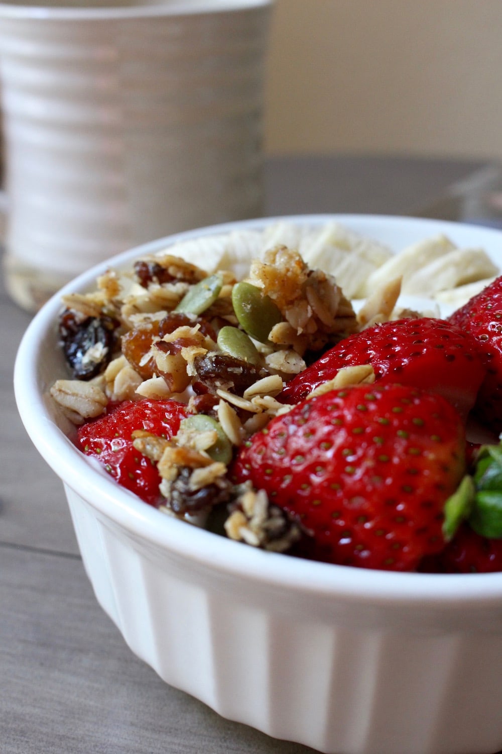 Homemade Granola in a bowl loaded with nuts and fruits