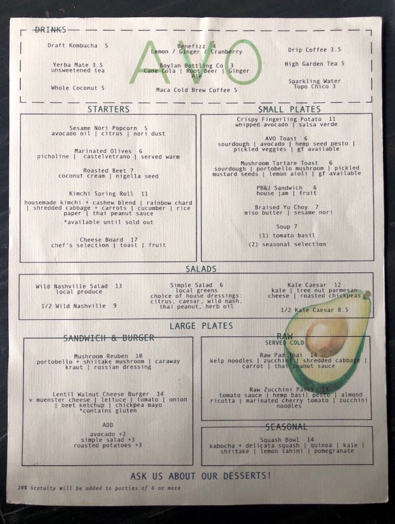 Avo menu