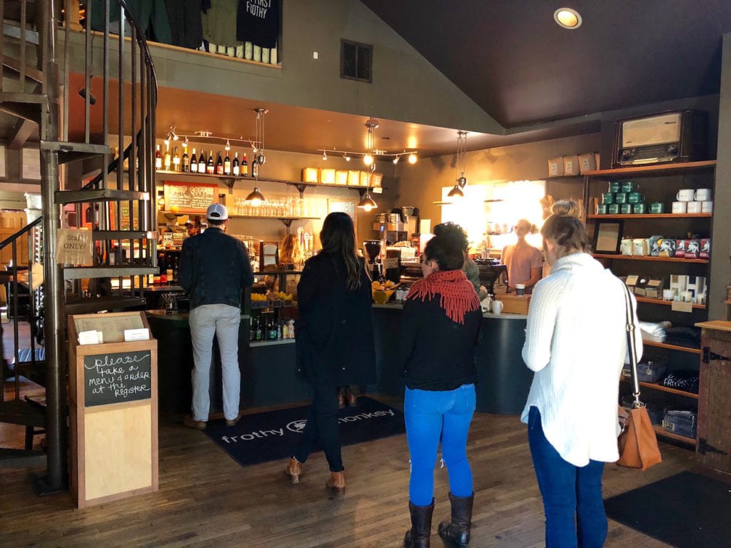 people lining up inside The Frothy Monkey