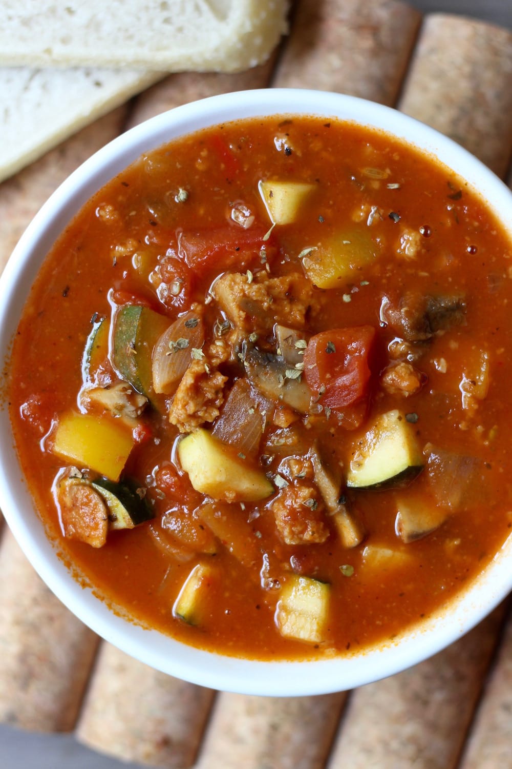 vegan pizza soup top view