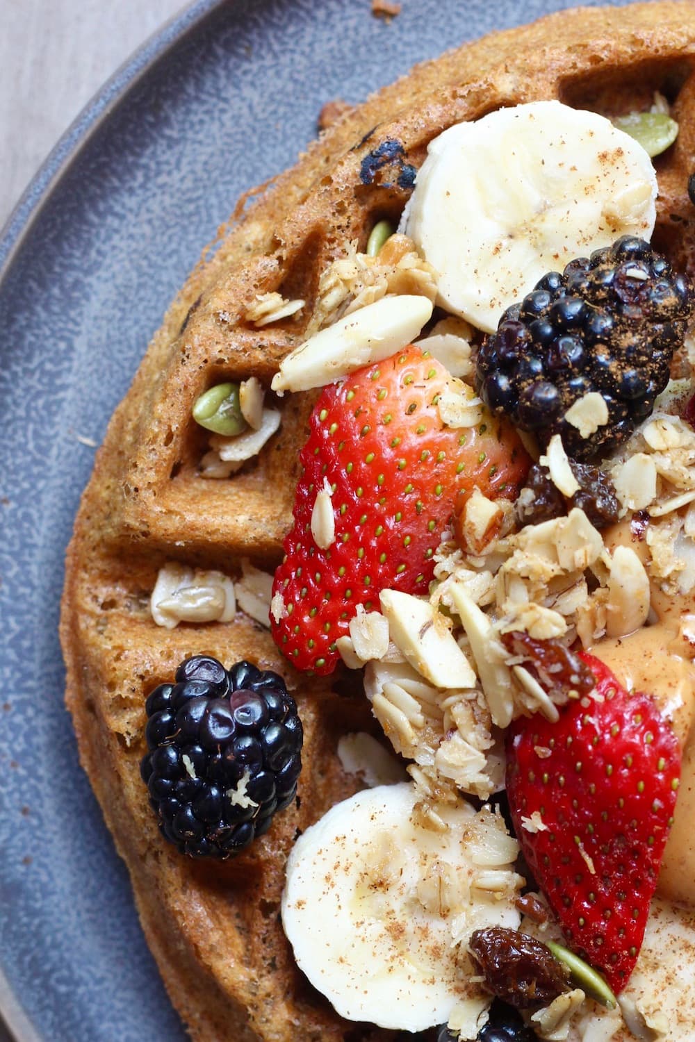 Vegan Whole Grain Waffles close up top view