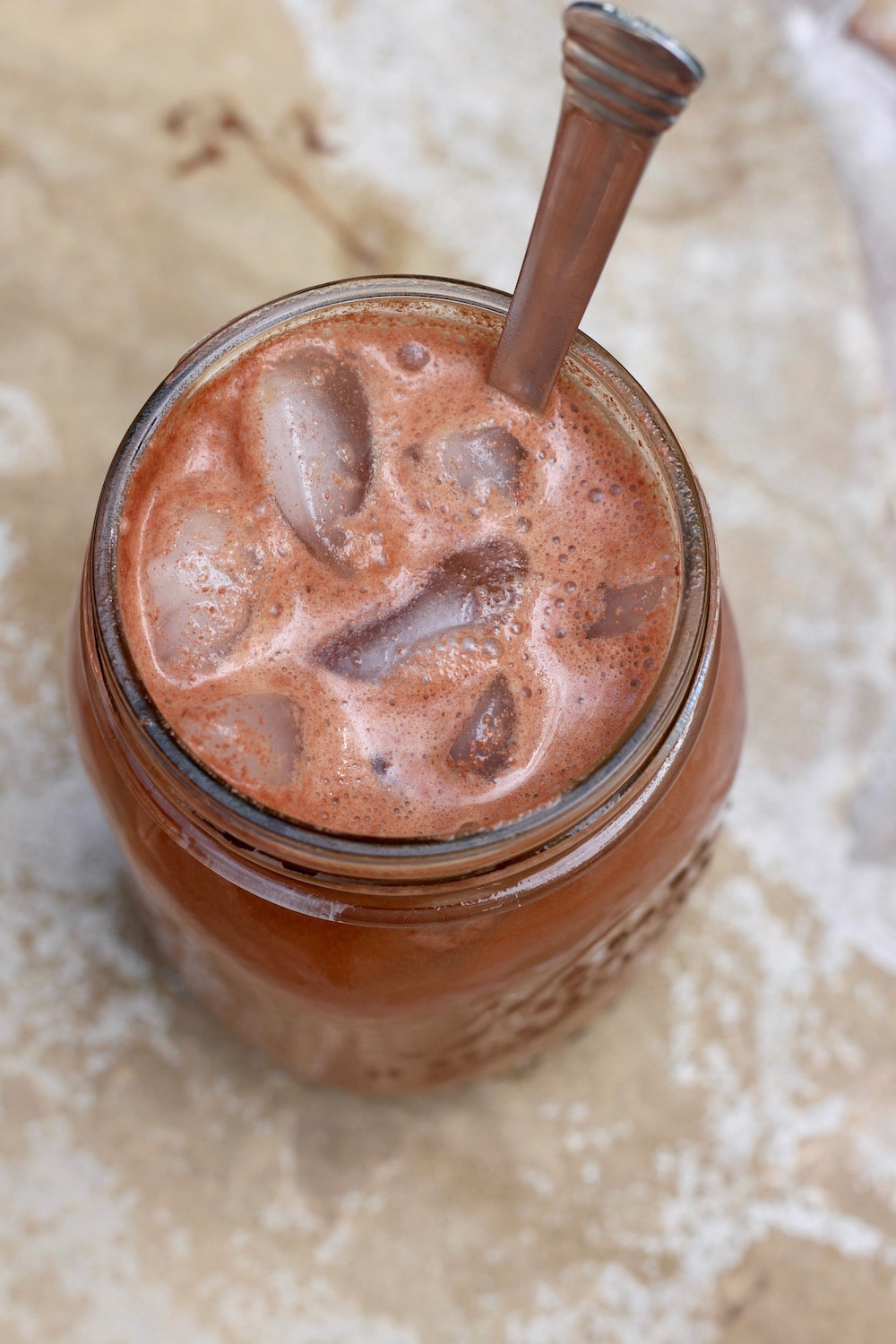 Easy Dairy Free Iced Mocha with a spoon