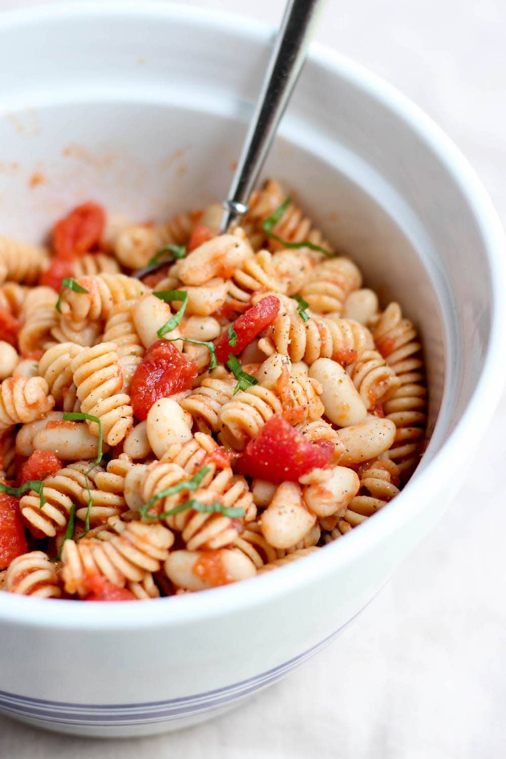 Italian Pasta Salad with fresh basil and bruschetta