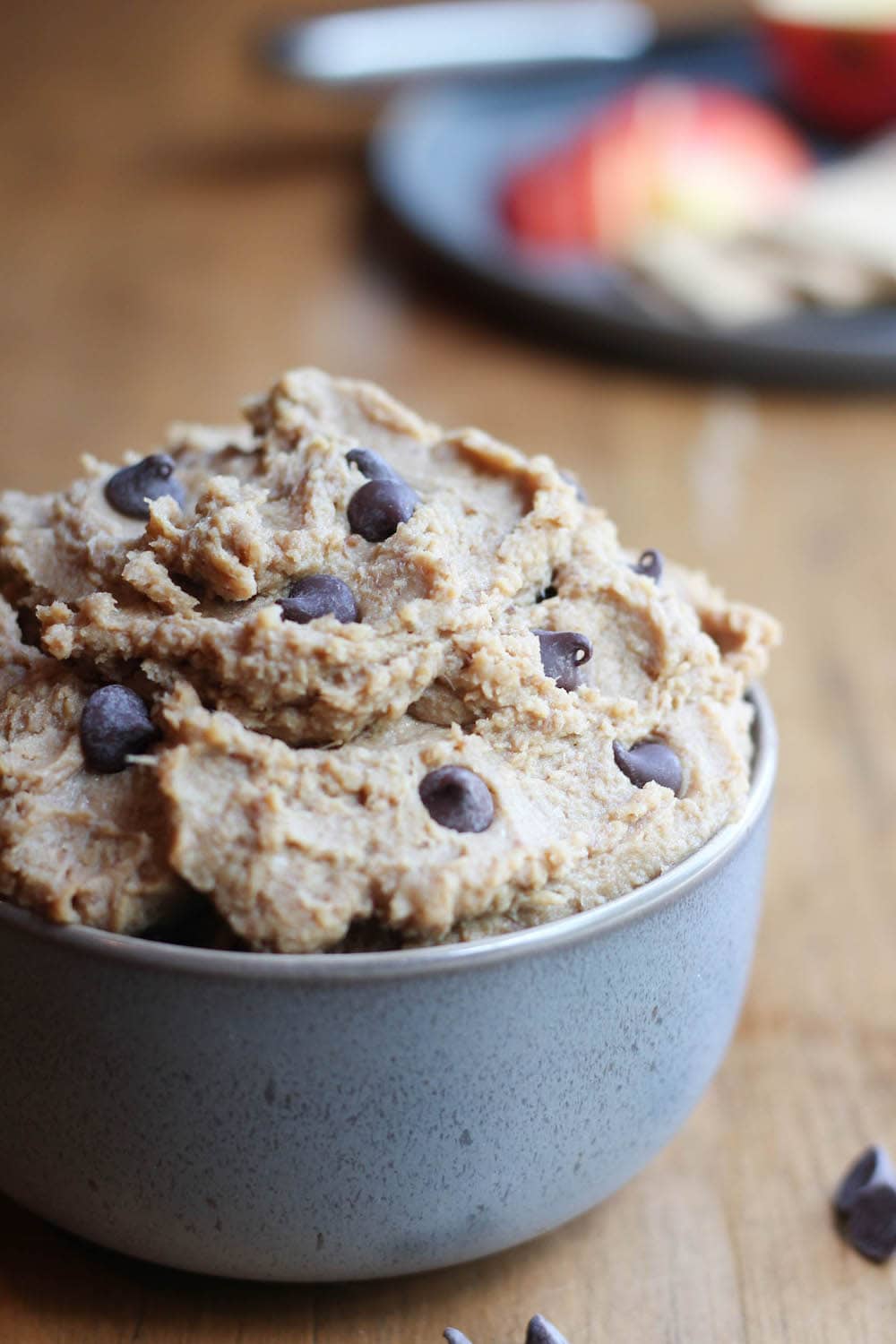 5 Ingredient Date Sweetened Chickpea Cookie Dough in a bowl on a table