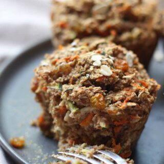 Oatmeal Breakfast Muffins with fork on plate