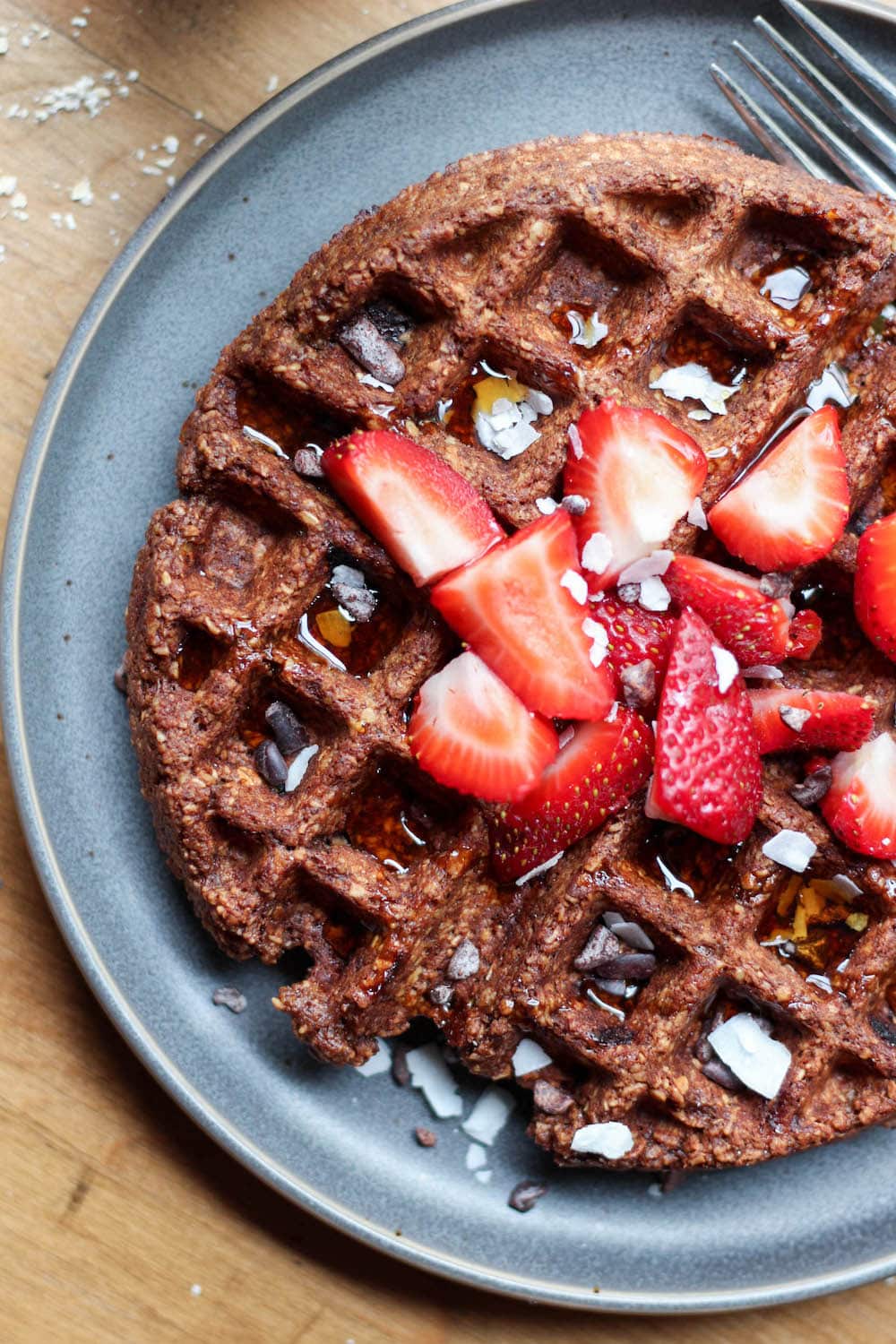 Vegan Chocolate Oat Flour Waffles top view