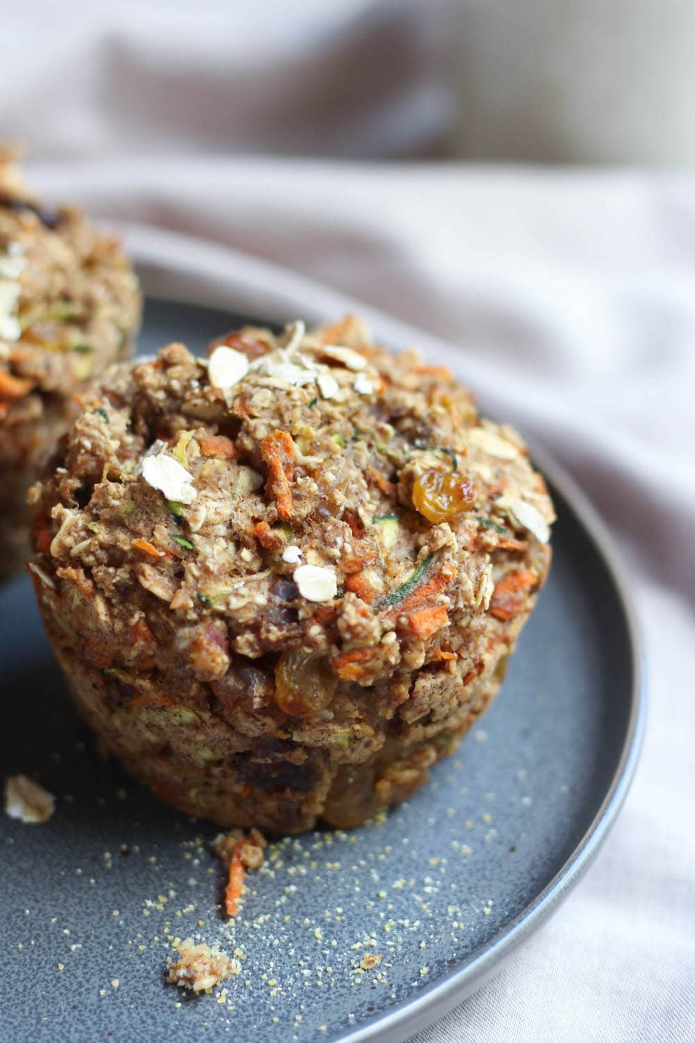 Close up of Zucchini Carrot Oatmeal Breakfast Muffins