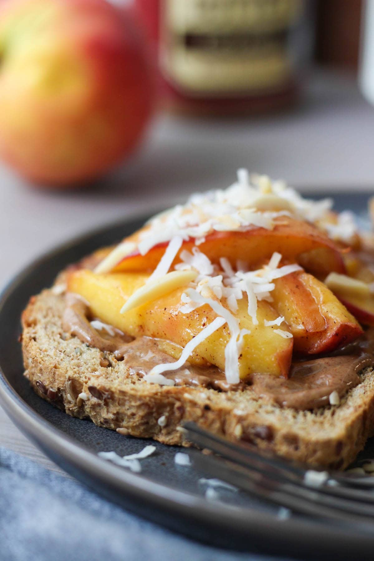 Almond Butter Toast with Sautéed Cinnamon Peaches