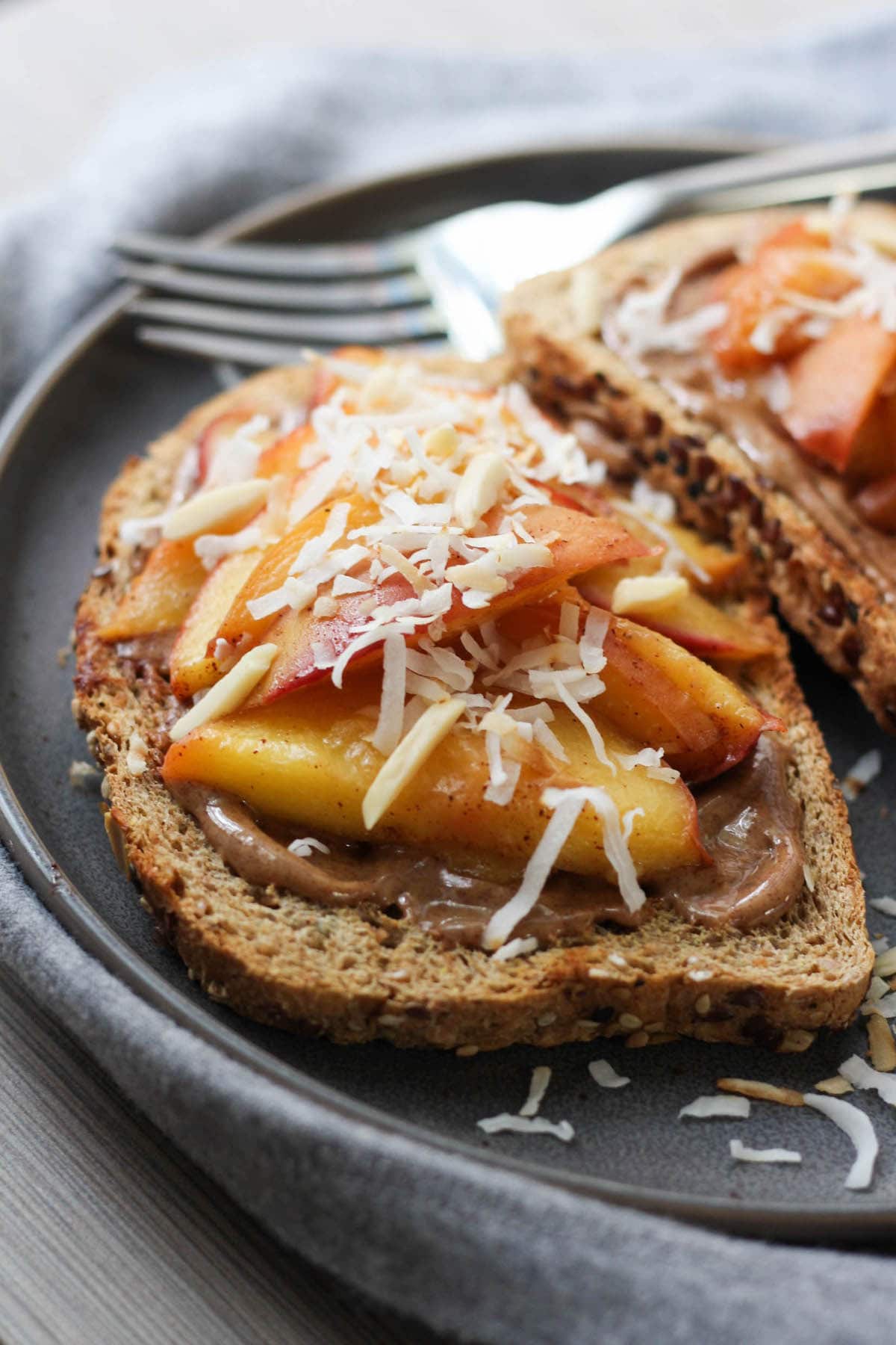 Almond Butter Toast with peaches
