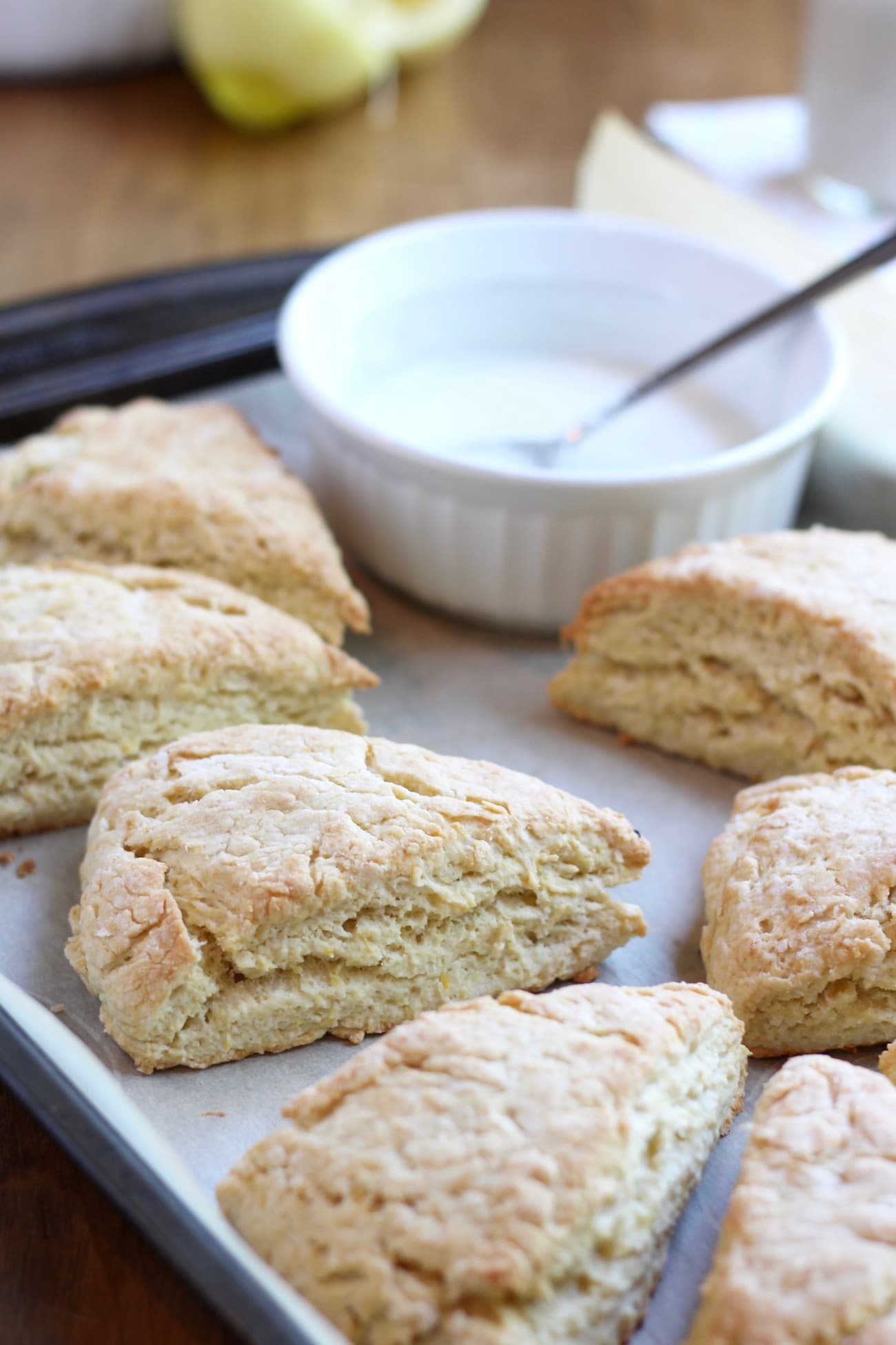 Lemon scones about to be glazed