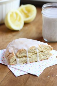 Glazed lemon scone on a napkin