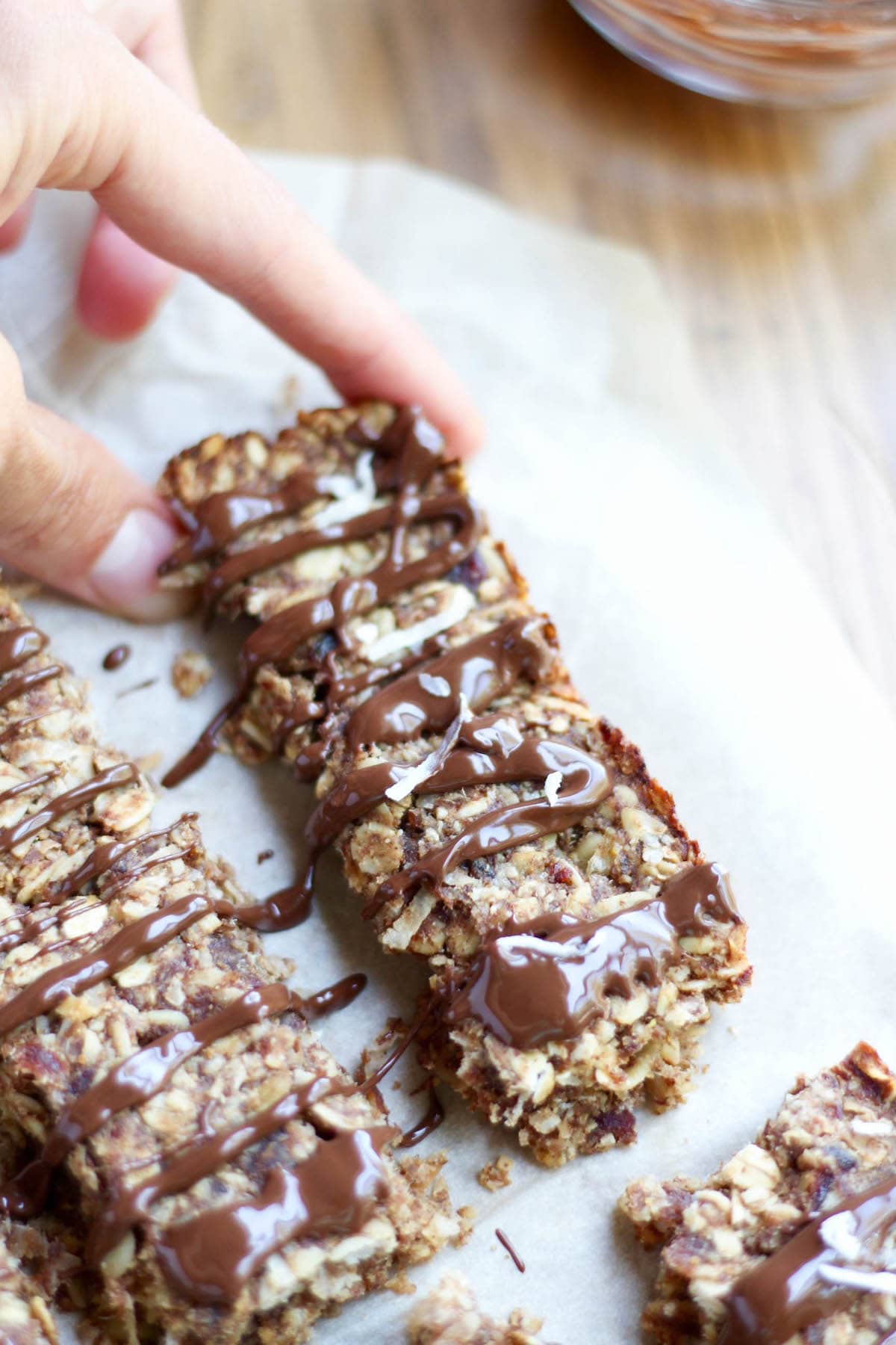 Picking up a chewy almond butter date granola bars