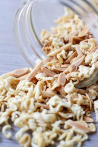 Crunchy Ramen Noodle Salad Topping spilling out of a jar