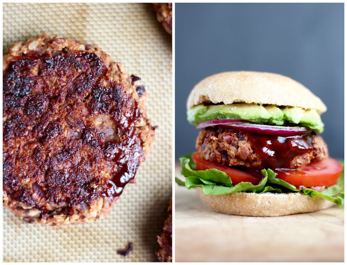 veggie burger after baking with toppings inside of a hamburger bun