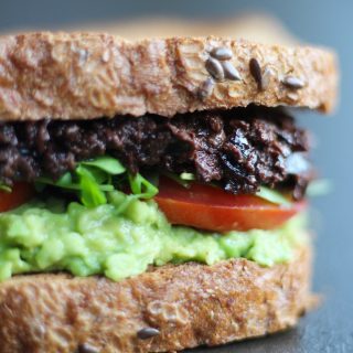 vegan tapenade and avocado sandwich