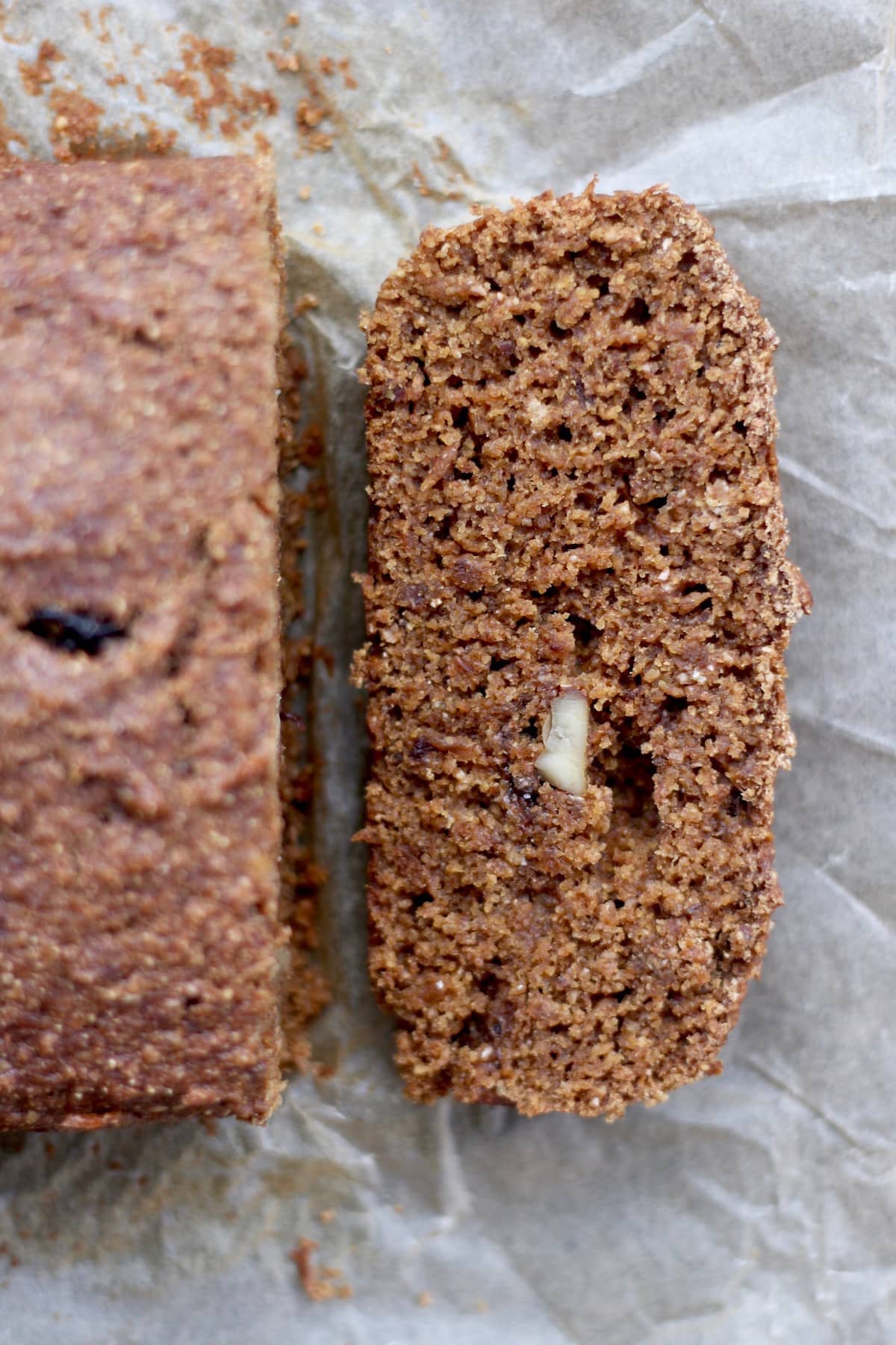 vegan gingerbread loaf studded with apple chunks