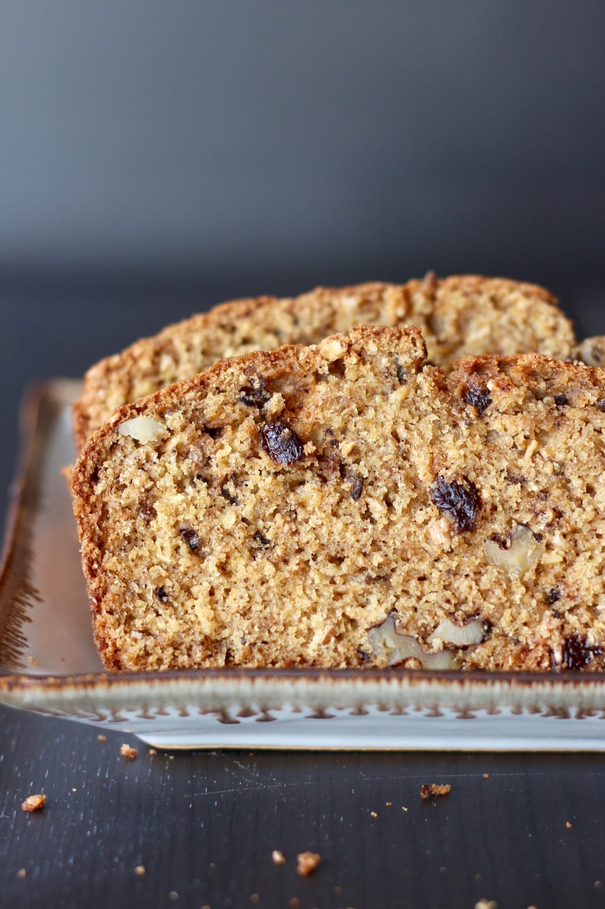 slices of walnut raisin bread on a plate