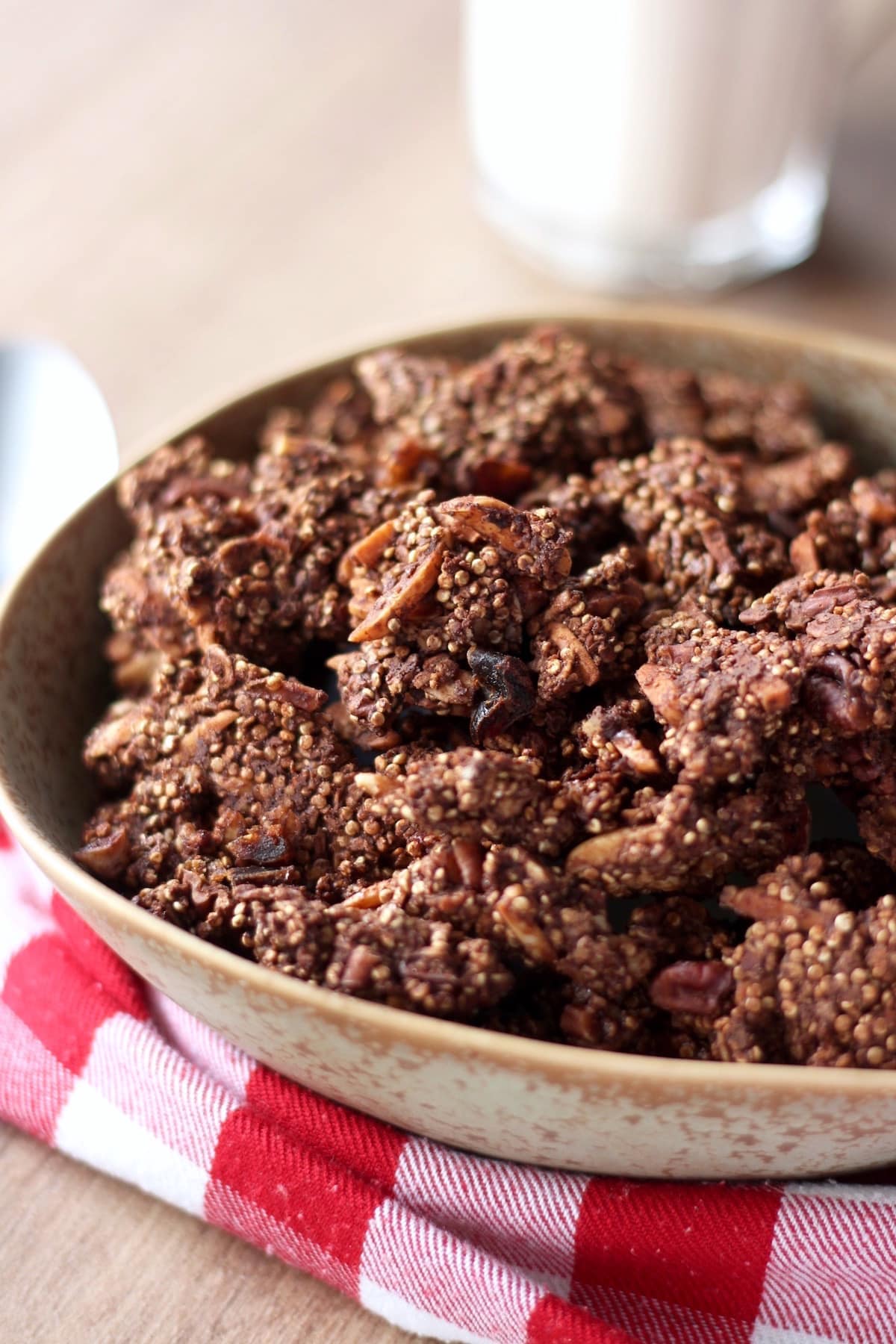 almonds and quinoa studded chocolate granola