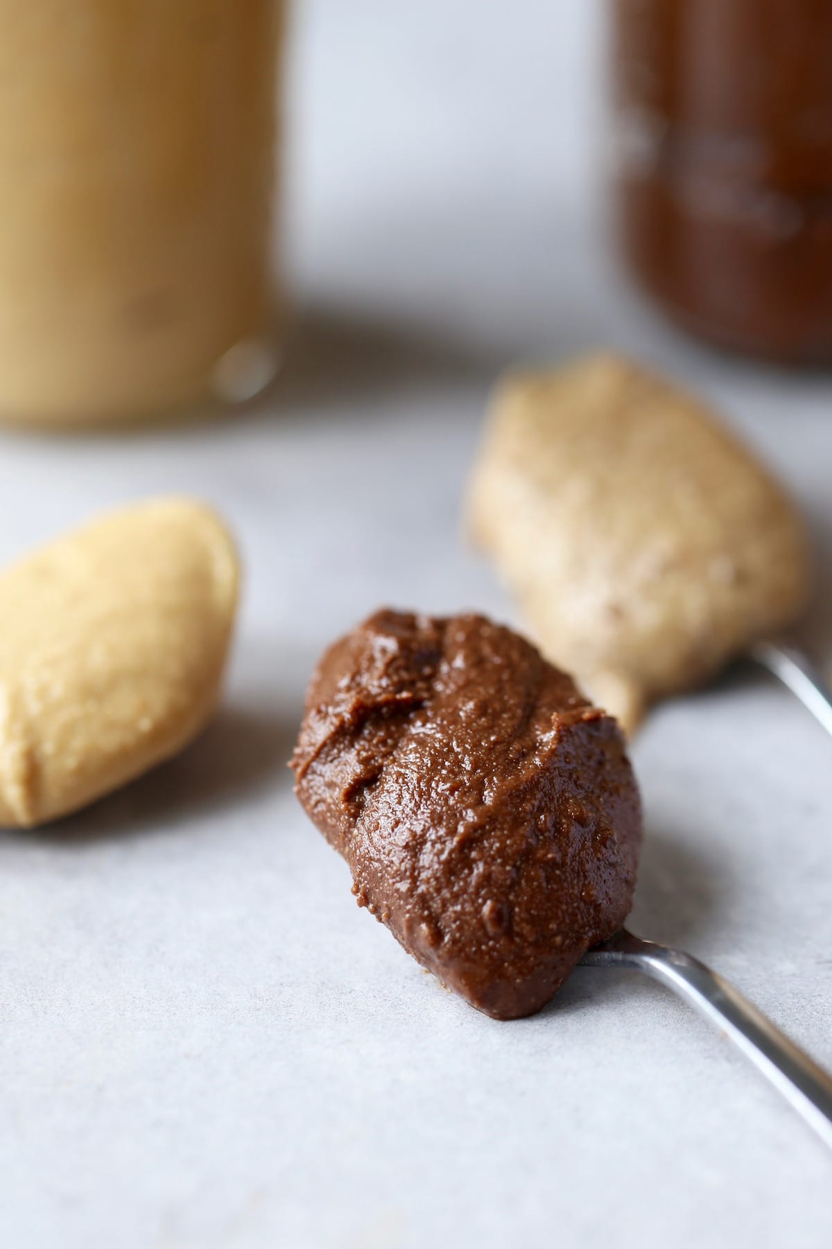 homemade chocolate peanut butter on a spoon