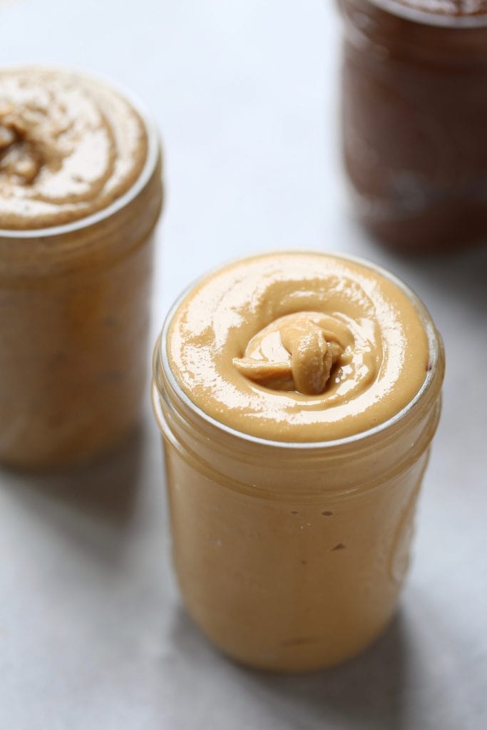 three flavors of homemade peanut butter