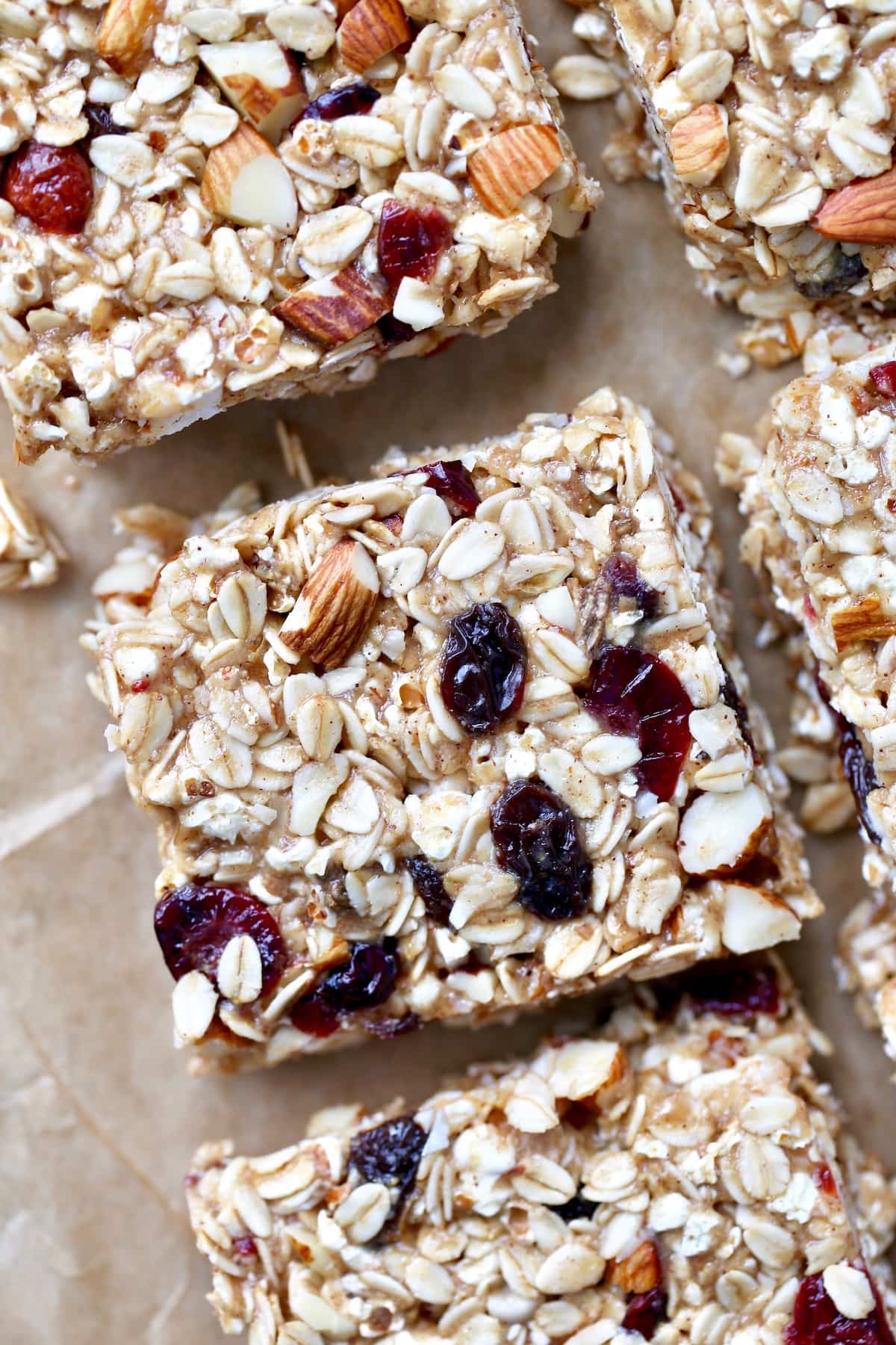 chewy popcorn granola bars on baking paper