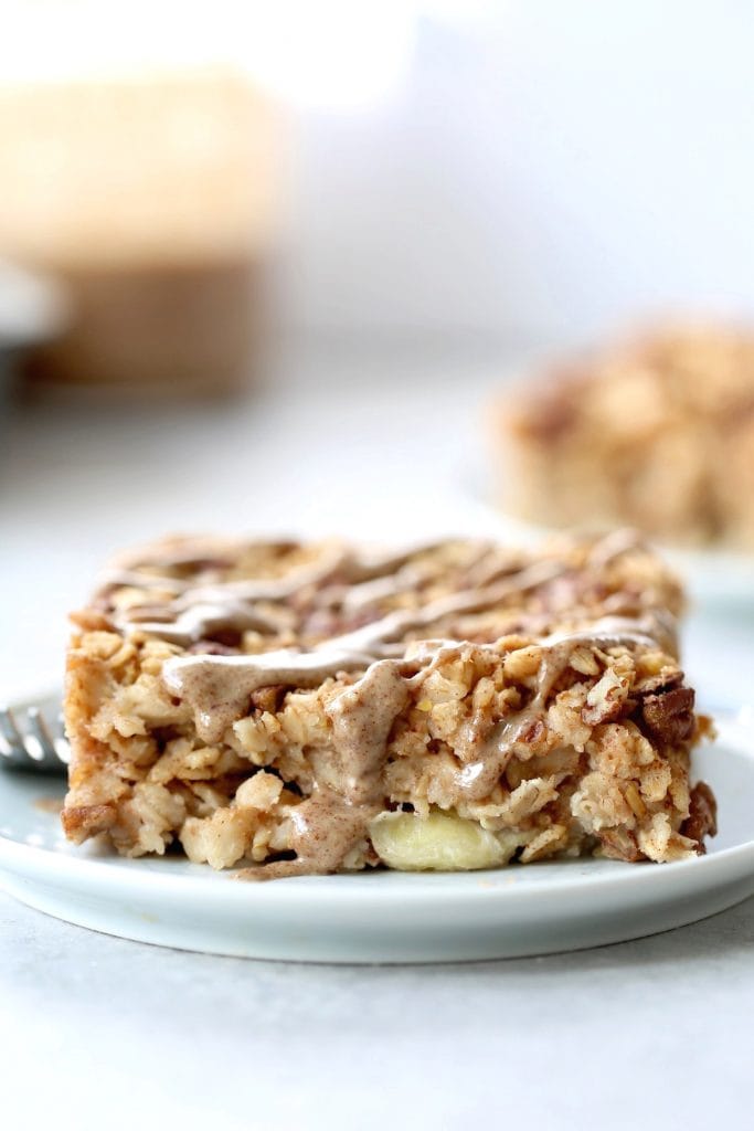 a thick slice of baked oatmeal on a plate