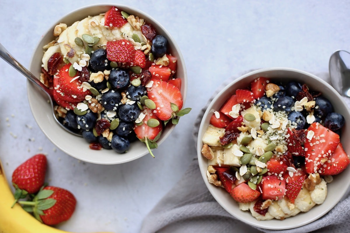 two bowls of healthy fruit cereal