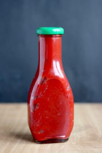 homemade vegan ketchup in a bottle