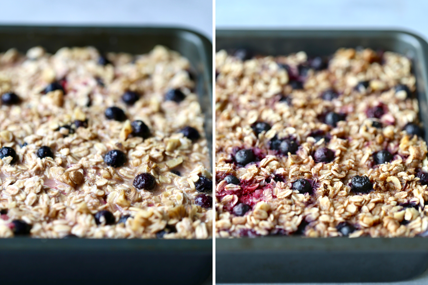 vegan baked oatmeal before and after baking