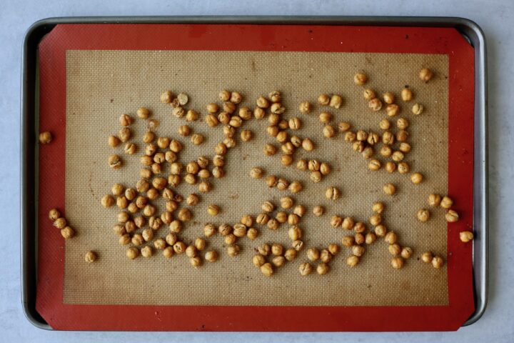 Crispy oven roasted chickpeas right out of the oven