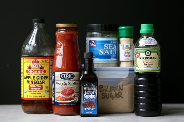 ingredients for vegan bbq sauce on a table
