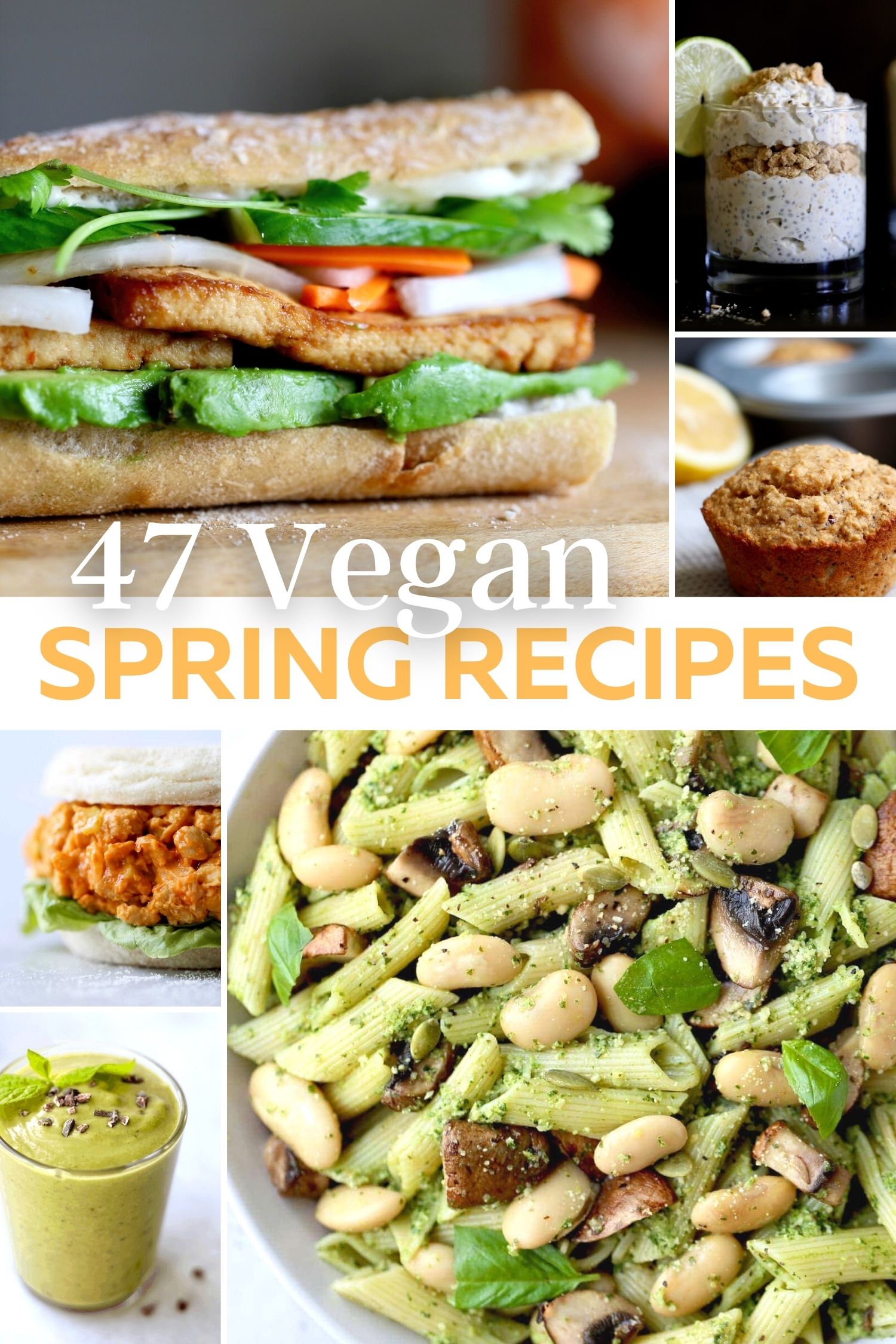 collage of different vegan spring recipes