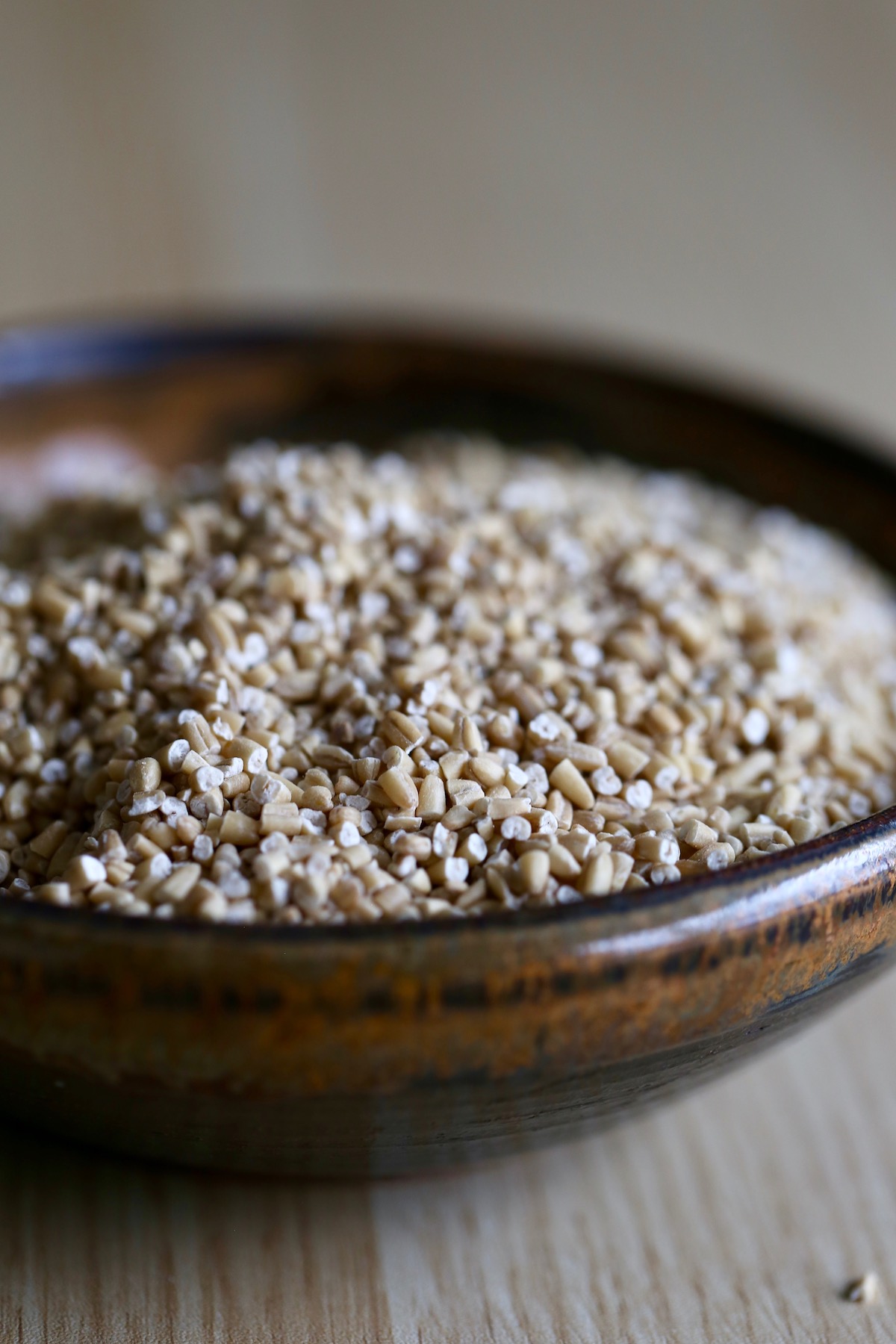 raw steel cut oats in a bowl