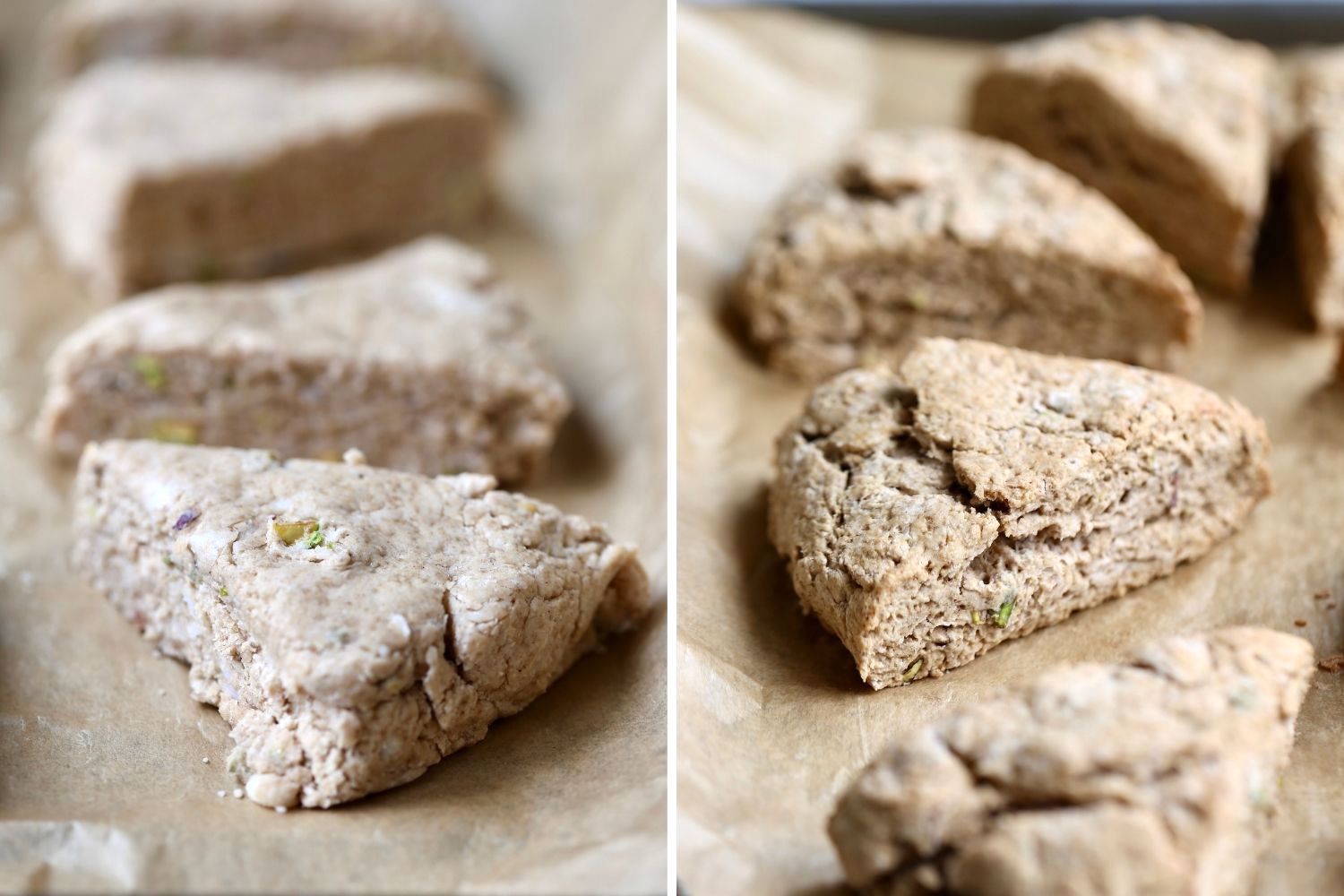 vegan cardamom scones before and after baking