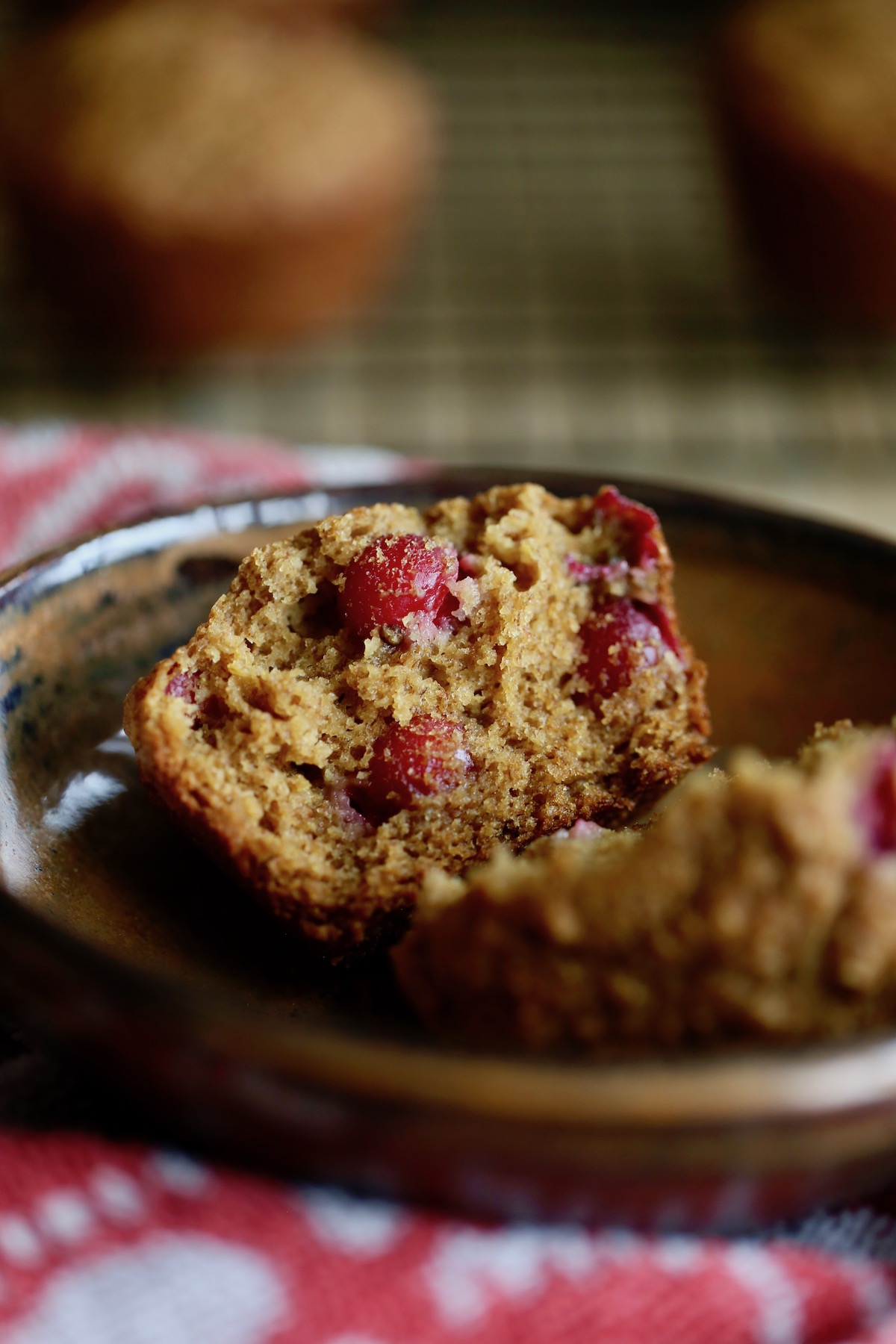 the inside of a vegan cranberry orange muffin