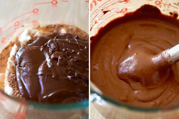 vegan dirt pudding before and after blending