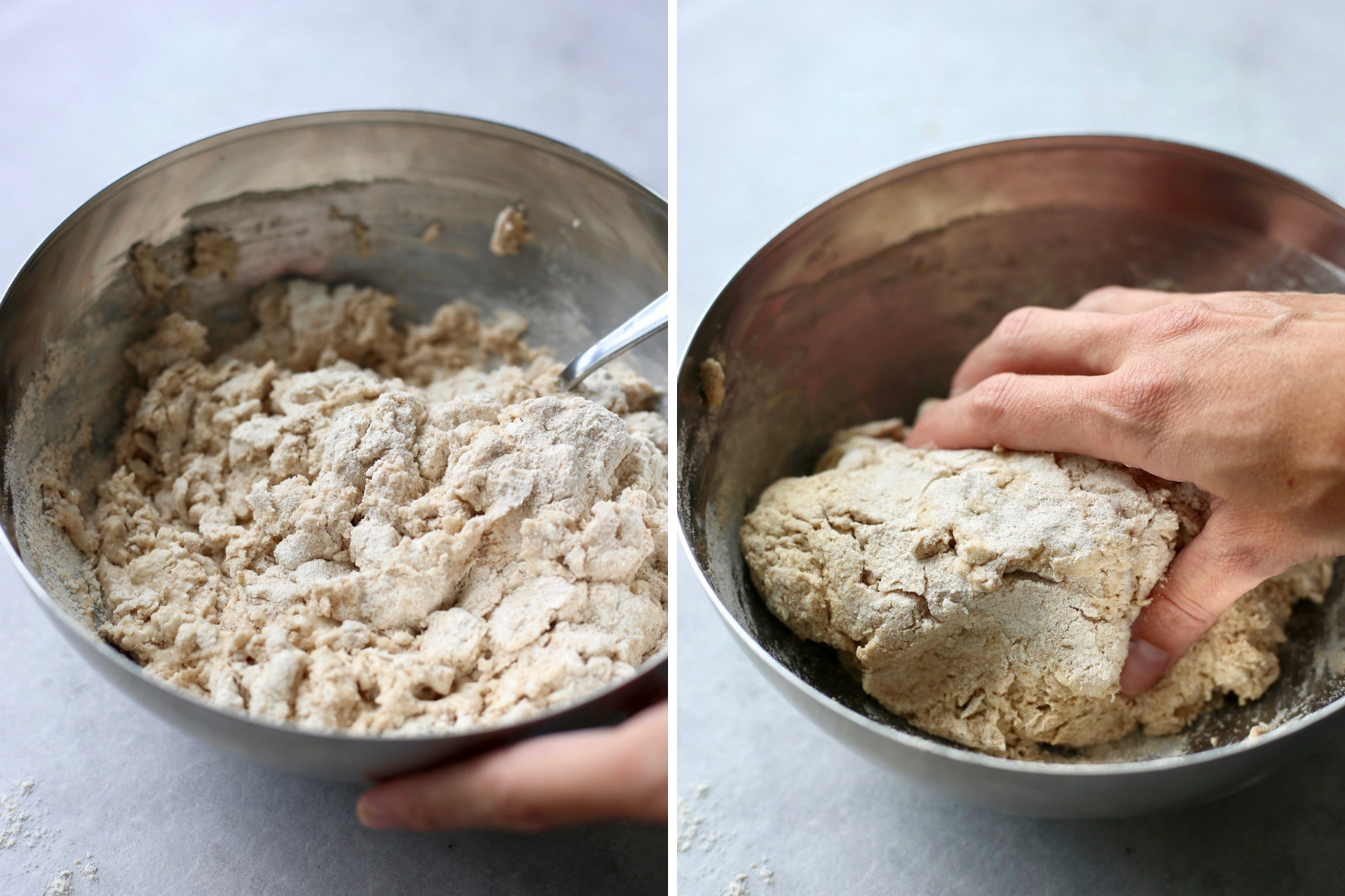 soda bread dough being formed in a mixing bowl