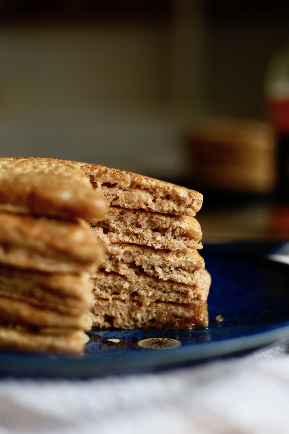 the inside of a stack of vegan buttermilk pancakes